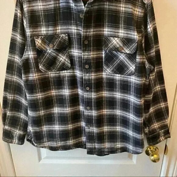 Jachs Mens Flannel Shirt Button Front Long Sleeves Plaid Black White Medium - Picture 5 of 16